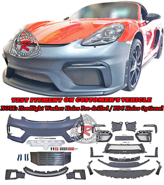 GT4 Style Front Bumper (with Headlight Washer Holes) For 2017-2023 Porsche 718 Boxster Cayman S GTS - Bayson R Motorsports