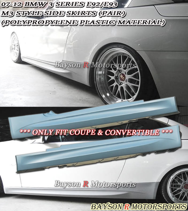 M3 Style Side Skirts For 2007-2013 BMW 3 Series E92 E93 Coupe & Convertible – Matte Black Polypropylene (KARPAL)