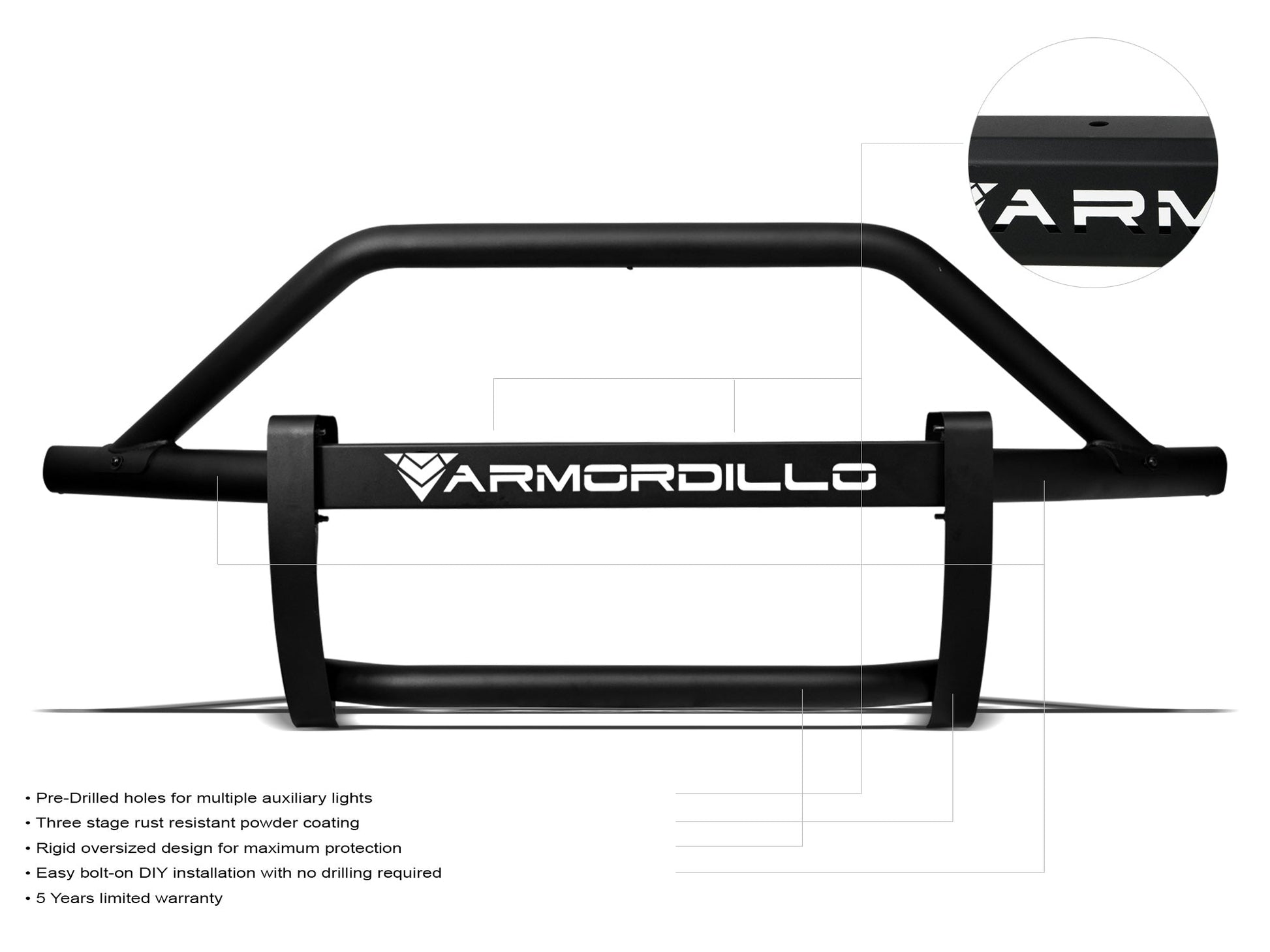 Armordillo 2014-2018 GMC Sierra 1500 AR Pre-Runner Guard - Matte Black - Bayson R Motorsports