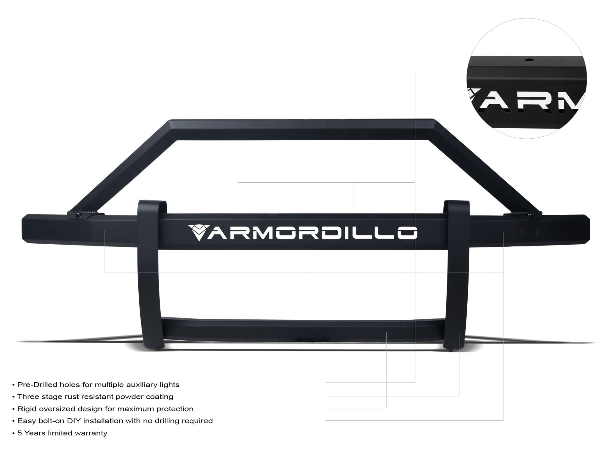 Armordillo 2015-2019 GMC Sierra 2500/3500 AR2 Pre-Runner Guard - Matte Black - Bayson R Motorsports