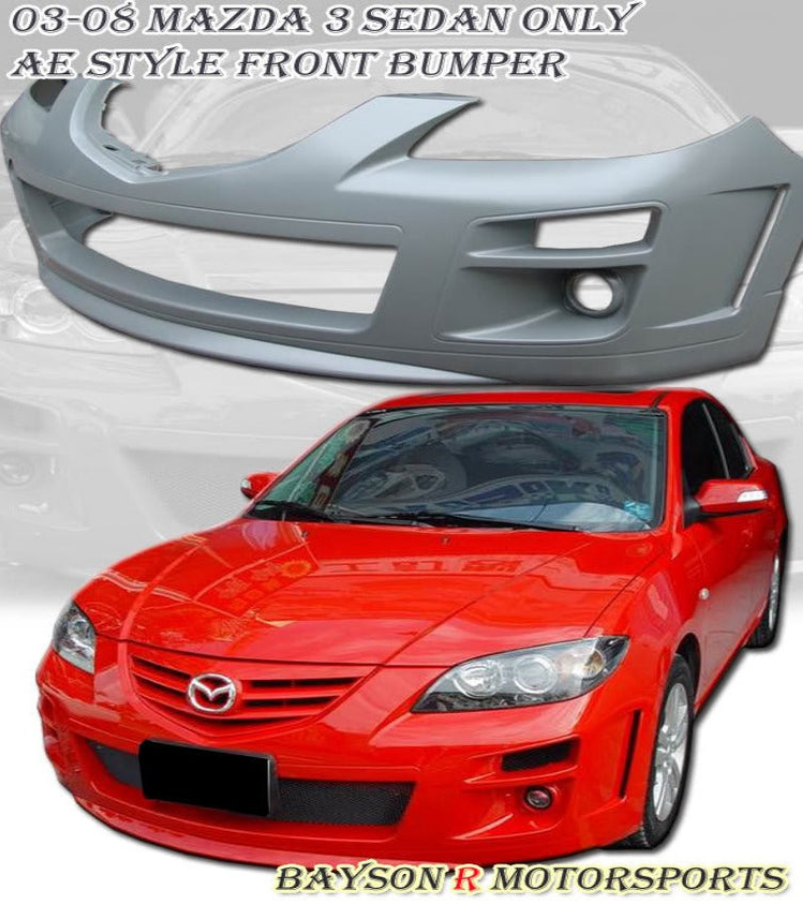 AE Style Front Bumper (ABS Plastic) with Projector Fog Lights For 2004-2009 Mazda-3 (4Dr)