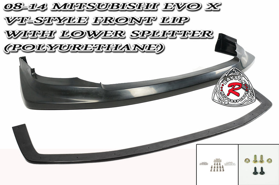 VT Style Front Lip with Lower Splitter For 2008-2015 Mitsubishi Lancer Evolution X - Bayson R Motorsports