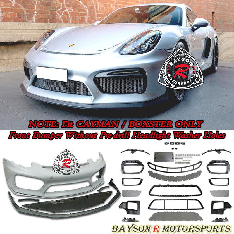 GT4 Style Front Bumper w/DRL (without Headlight Washer Holes) For 2013-2016 Porsche 981 Cayman Boxster - Bayson R Motorsports