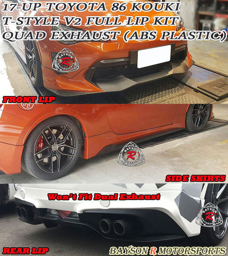 T Style Front Lip/T2 Style Side Skirt/Rear Lip Quad Exhausts For 2017-2021 Toyota 86