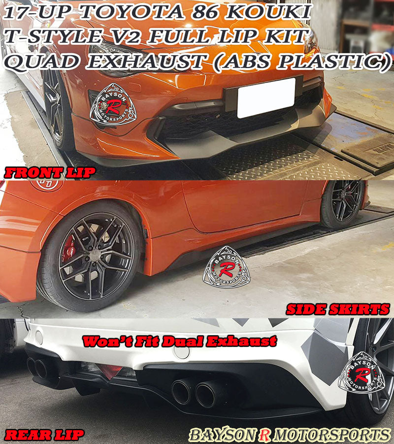 T Style Front Lip/T2 Style Side Skirt/Rear Lip Quad Exhausts For 2017-2021 Toyota 86