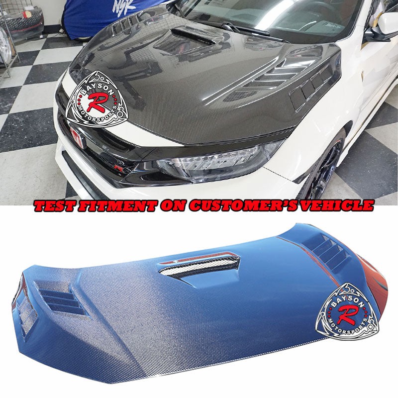 MU Style Hood (Double Sided Carbon Fiber) For 2017-2021 Honda Civic Type-R - Bayson R Motorsports