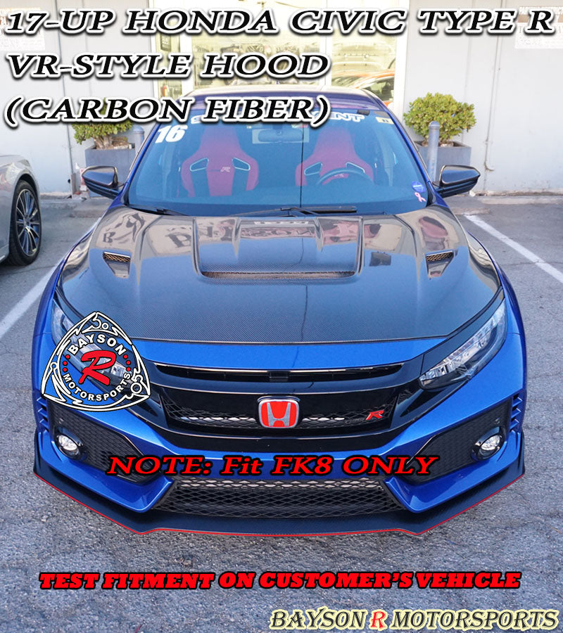 VR Style Hood (Carbon Fiber) For 2017-2021 Honda Civic Type-R - Bayson R Motorsports
