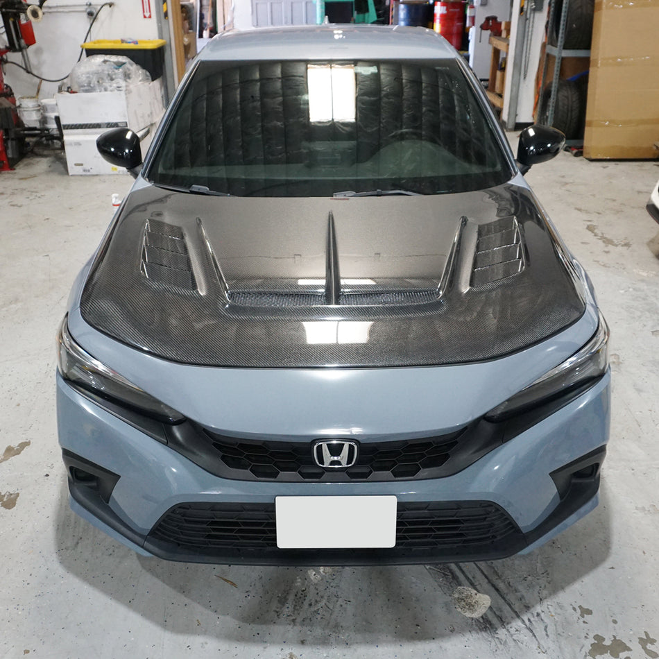 VR2 Style (Carbon Fiber) Hood For 2022-2025 Honda Civic 4Dr Sedan/5Dr Hatchback (Wont fit Type R FL5)