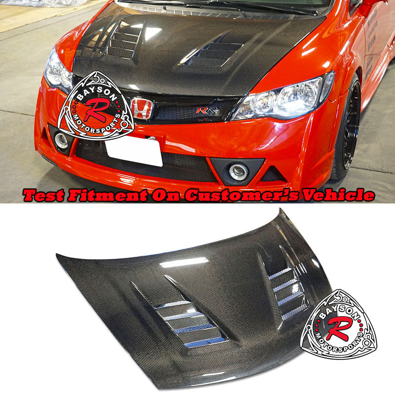 MU Style Hood (Carbon Fiber) For 2006-2011 Honda Civic (JDM Spec) / Acura CSX 4Dr - Bayson R Motorsports