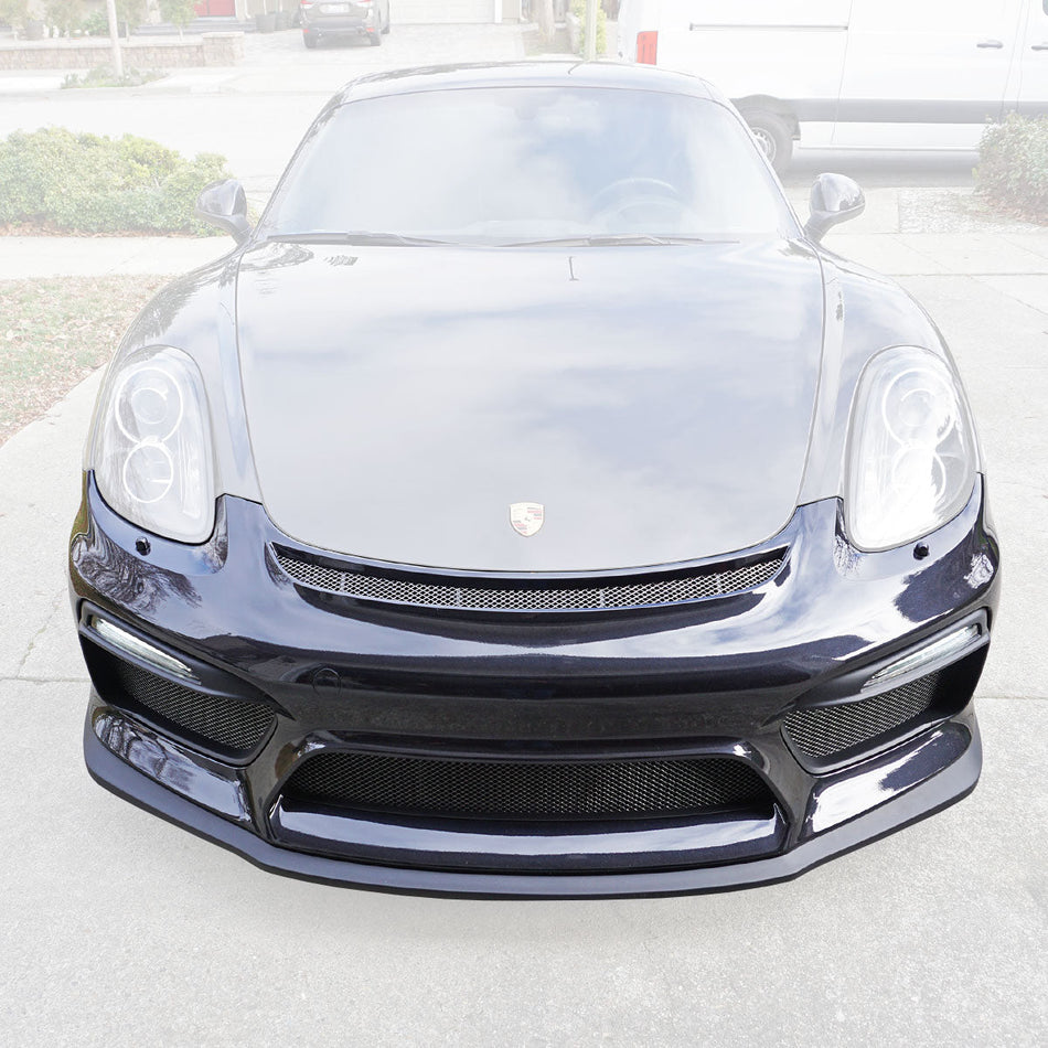 GT4 Style Front Bumper w/DRL (with Headlight Washer Holes) For 2013-2016 Porsche 981 Cayman Boxster - Bayson R Motorsports