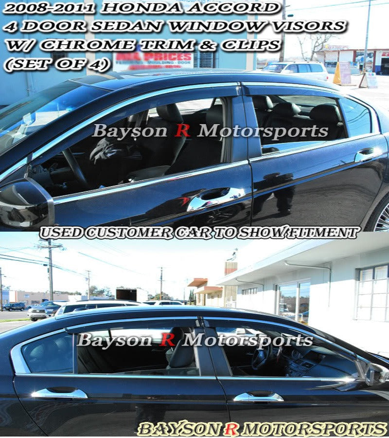JDM Style Window Visors w/ Chrome Trim And Clips For 2008-2012 Honda Accord 4Dr - Bayson R Motorsports