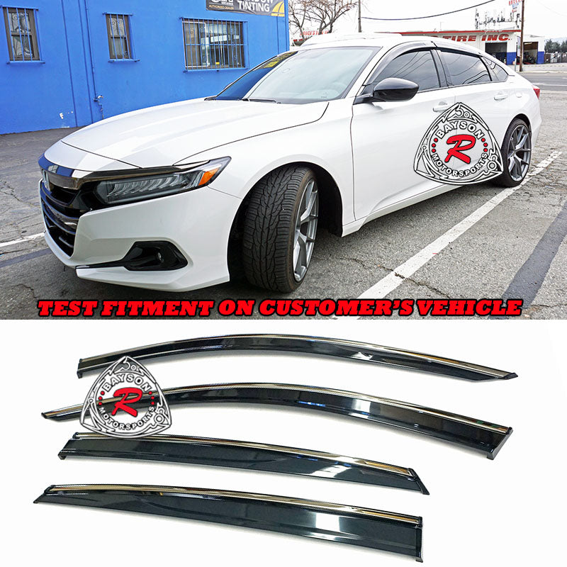 JDM Style Window Visors w/ Stainless Steel Chrome Trim For 2018-2022 Honda Accord 4Dr - Bayson R Motorsports