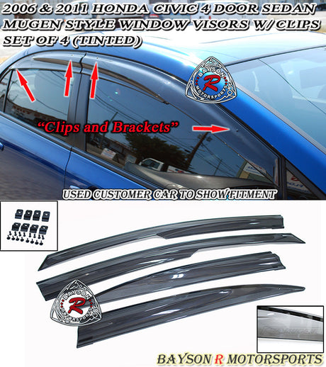 MU2 Style Window Visors For 2006-2011 Honda Civic 4Dr - Bayson R Motorsports