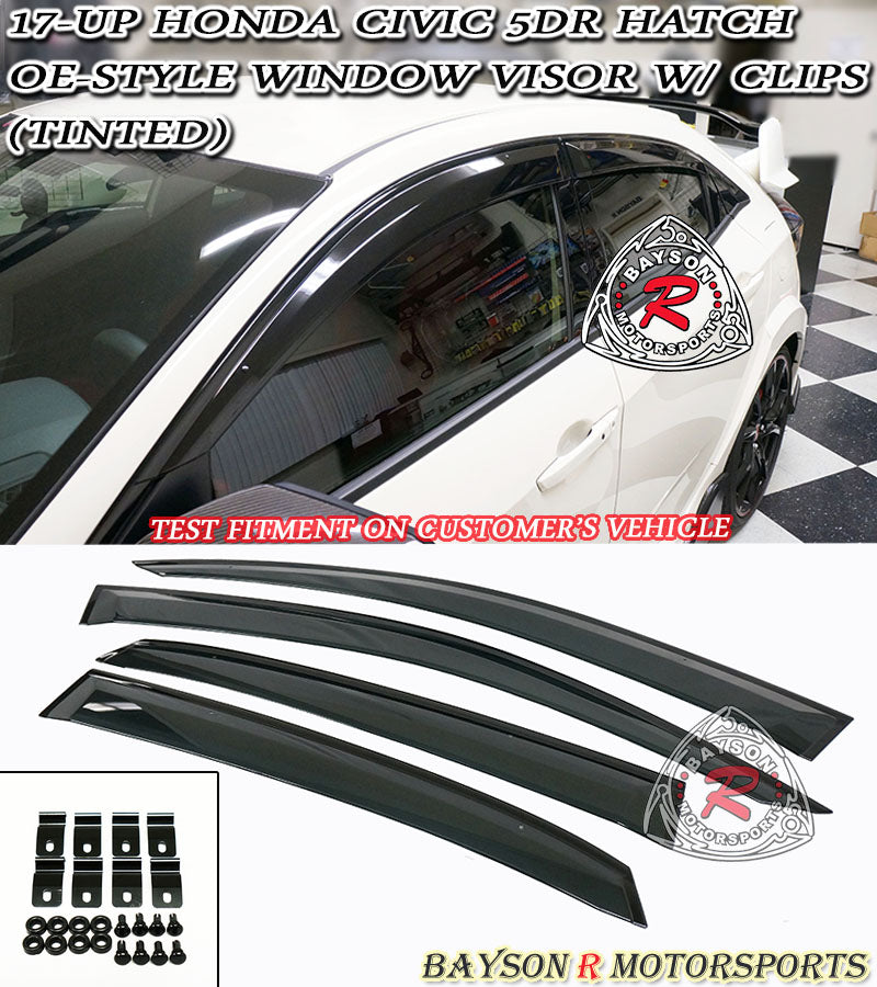 OE Style Window Visors w/ Clips For 2017-2021 Honda Civic 5Dr - Bayson R Motorsports