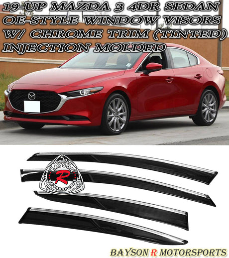 OE Style Window Visors w/ Chrome Trims For 2019-2022 Mazda 3 4Dr - Bayson R Motorsports