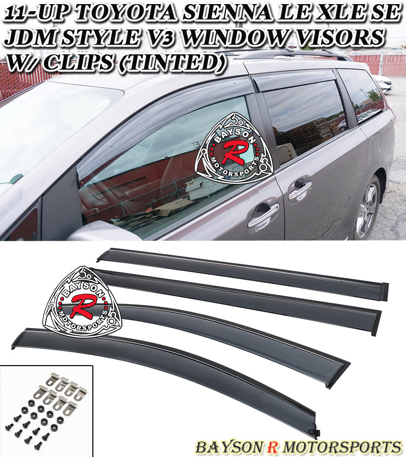 JDM Style V3 Window Visors w/Clips For 2011-2020 Toyota Sienna - Bayson R Motorsports