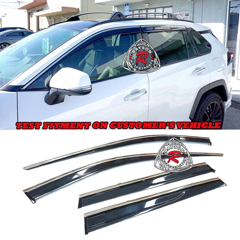 JDM Style Window Visors w/ Stainless Steel Chrome Trims For 2019-2022 Toyota RAV4 - Bayson R Motorsports