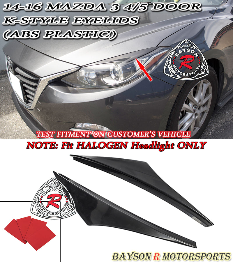 K Style Headlight Eyelids For 2014-2016 Mazda 3 [Halogen Headlights] - Bayson R Motorsports