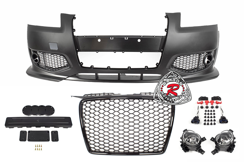 RS3 Style Front Bumper w/ Grille & Fog Lights For 2006-2008 Audi A3 S3 (8P) - Bayson R Motorsports