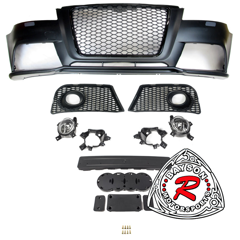 RS3 Style Front Bumper w/ Matte Black Grille & Fog Lights For 2009-2013 Audi A3 S3 (8P) - Bayson R Motorsports