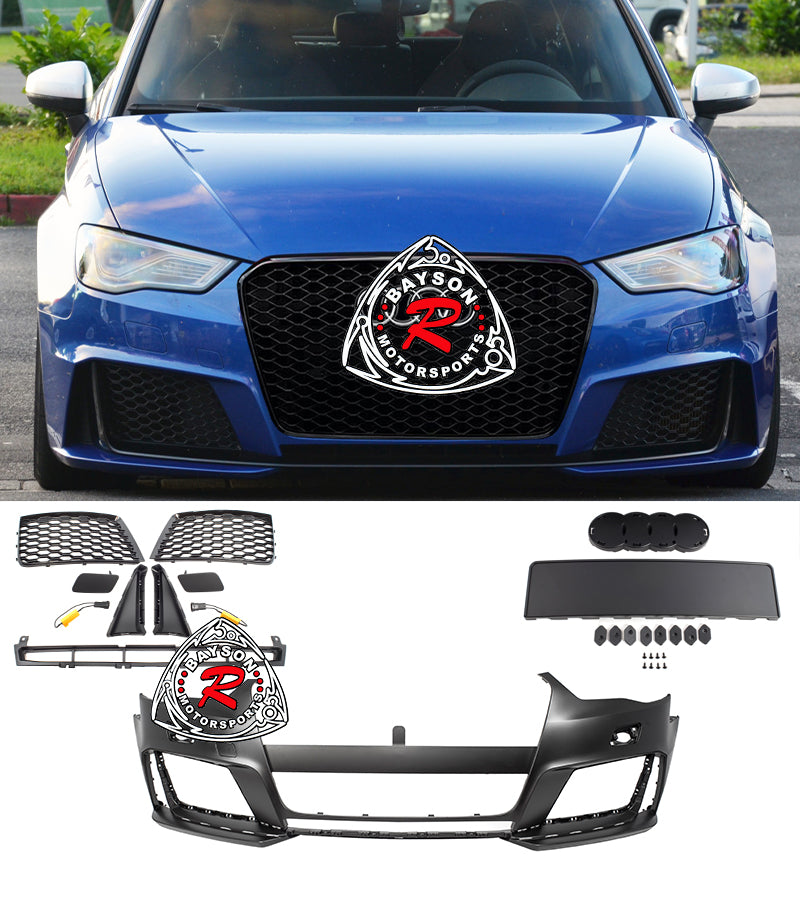 RS3 Style Front Bumper w/ Gloss Black Grille For 2014-2016 Audi A3 S3 (8V) - Bayson R Motorsports