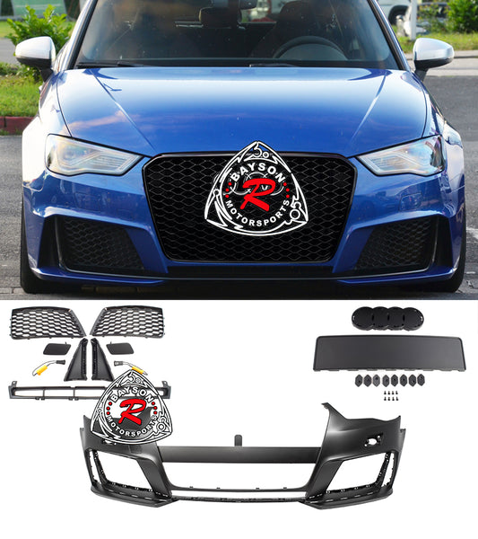 RS3 Style Front Bumper w/ Gloss Black Grille For 2014-2016 Audi A3 S3 (8V) - Bayson R Motorsports