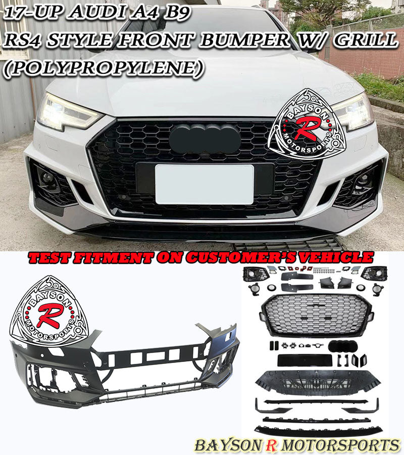 RS4-Style Front Bumper w/Grill For 2017-2019 Audi A4 B9 - Bayson R Motorsports