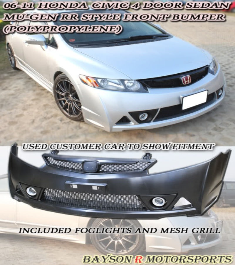 MU RR Style Front Bumper with Foglights For 2006-2011 Honda Civic 4 Dr - Bayson R Motorsports