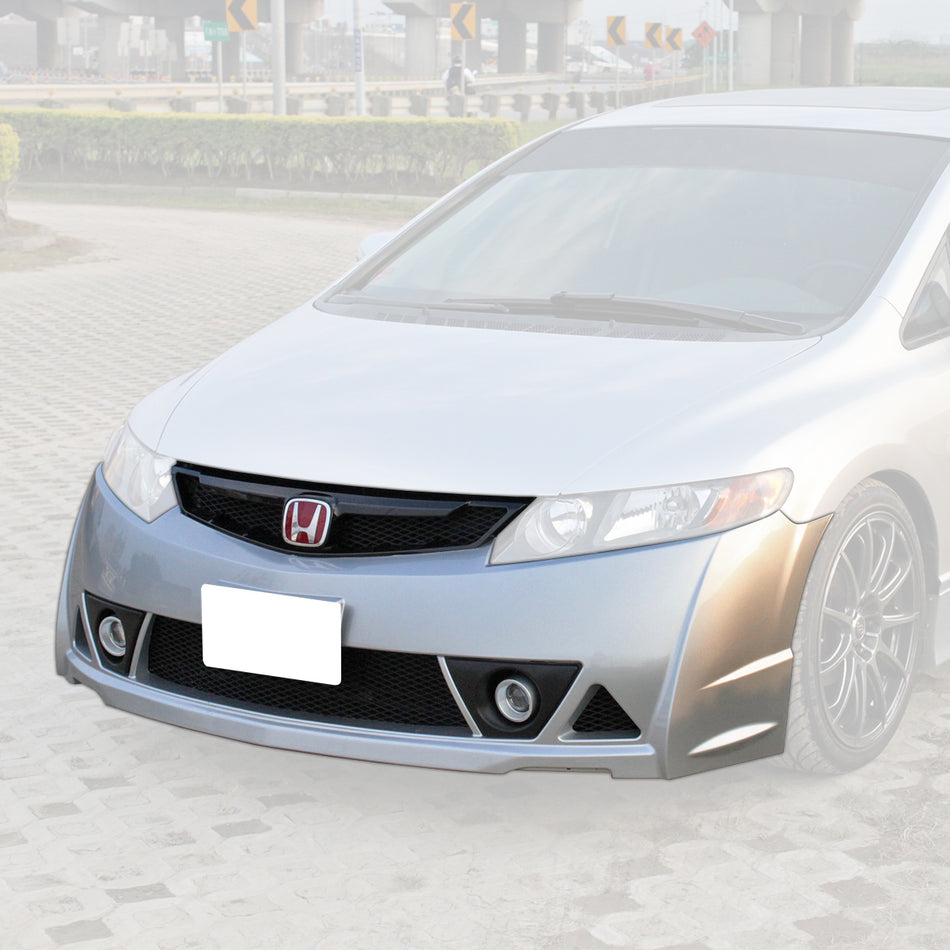 MU RR Style Front Bumper with Fog Lights For 2006-2011 Honda Civic (4Dr, USDM Only)