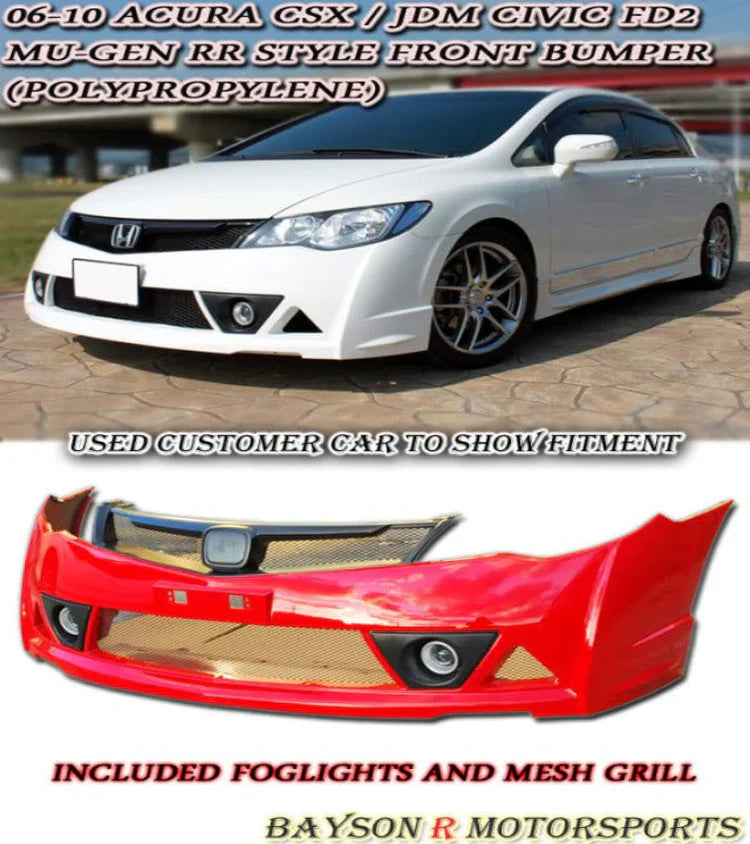 MU RR Front Bumper/Grille/Fog Lights For 2006-2011 Honda Civic (JDM Spec Front End, 4Dr)/Acura CSX 4Dr(Canadian Model)