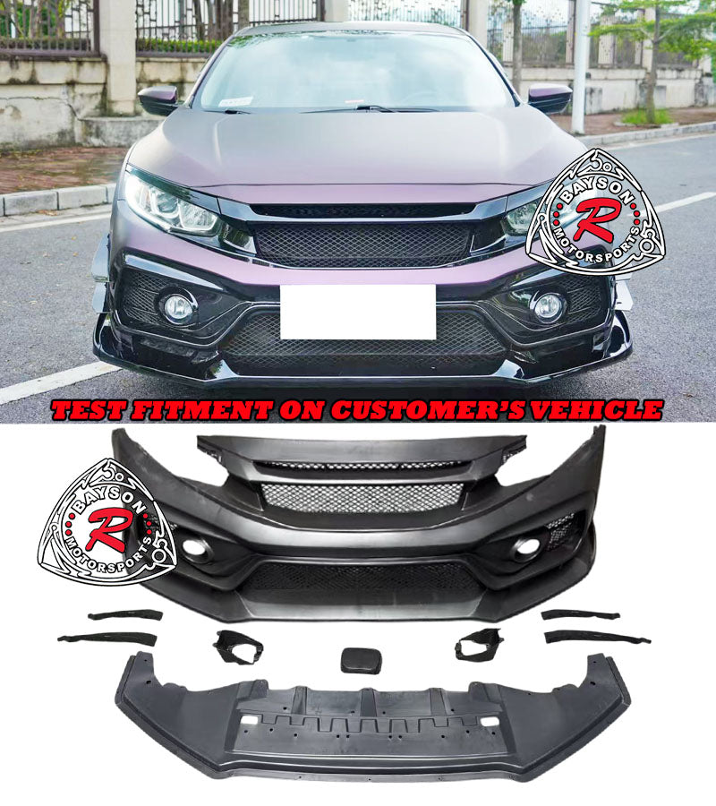 VR Style Front Bumper For 2016-2021 Honda Civic (Wont fit Type R FK8)