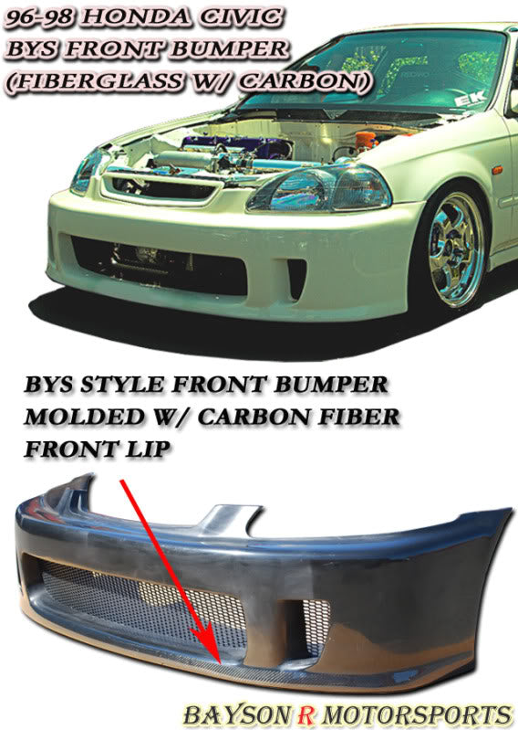 Honda Civic (1996-1998) Front Bumper BYS Style with Carbon Fiber Lip ...