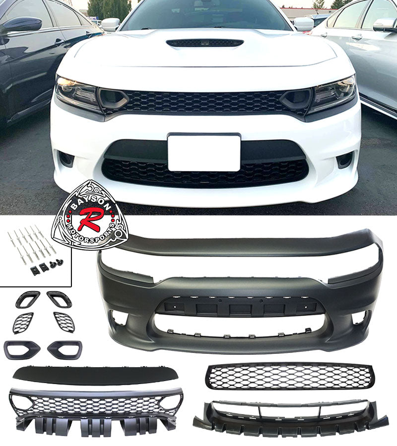 Dodge Charger Front Bumper with Air Duct Grille (2015-2022) SRT8 Hellcat Style Bayson R Motorsports Dodge Charger Front Bumper with Air Duct Grille (2015-2022) SRT8 Hellcat Style Bayson R Motorsports