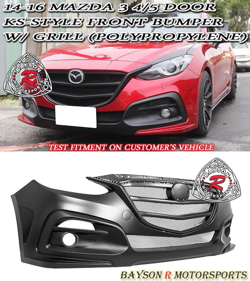 KS Style Front Bumper w/ Grille For 2014-2016 Mazda 3 - Bayson R Motorsports