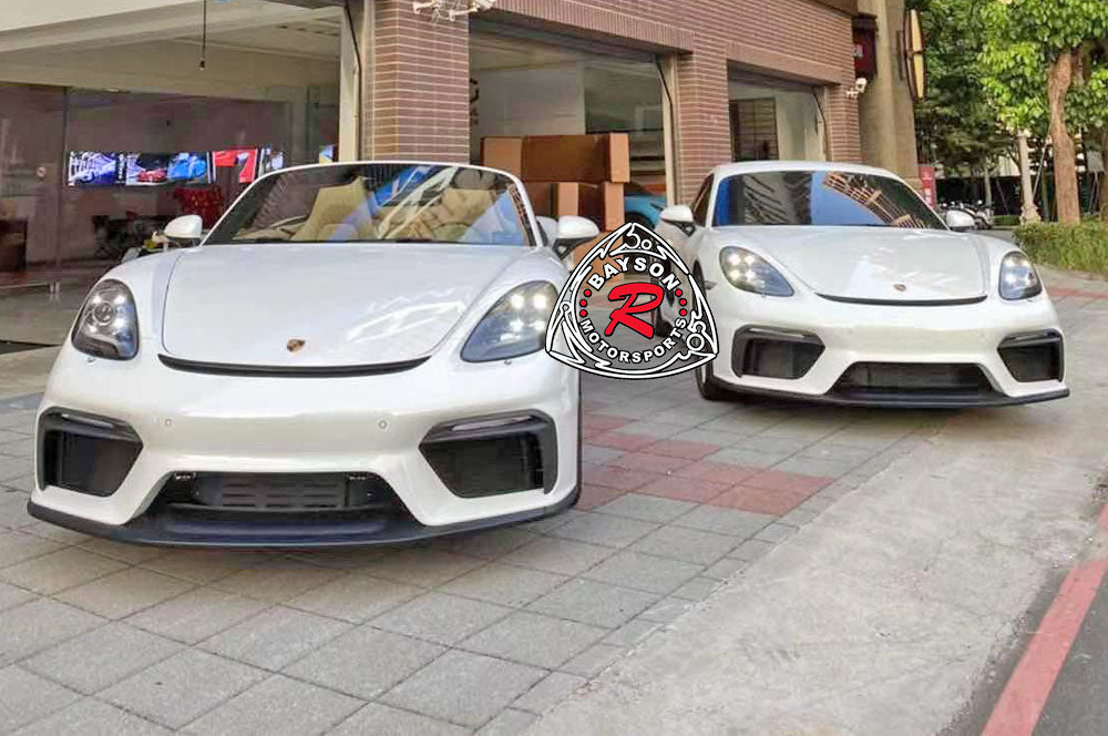 GT4 Style Front Bumper (with Headlight Washer Holes) For 2017-2023 Porsche 718 Boxster Cayman S GTS - Bayson R Motorsports