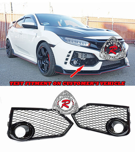 Open Mesh Fog Light Cover (Gloss Black) For 2017-2021 Honda Civic Type-R FK8 ONLY - Bayson R Motorsports