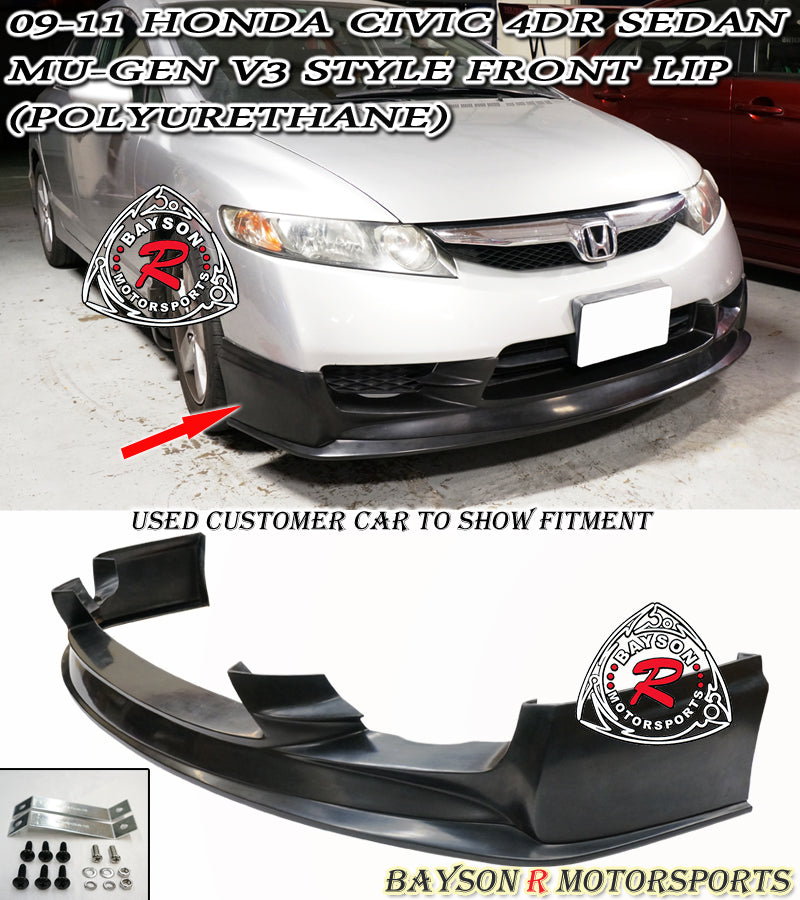 MU3 Style Front Lip For 2009-2011 Honda Civic 4Dr - Bayson R Motorsports