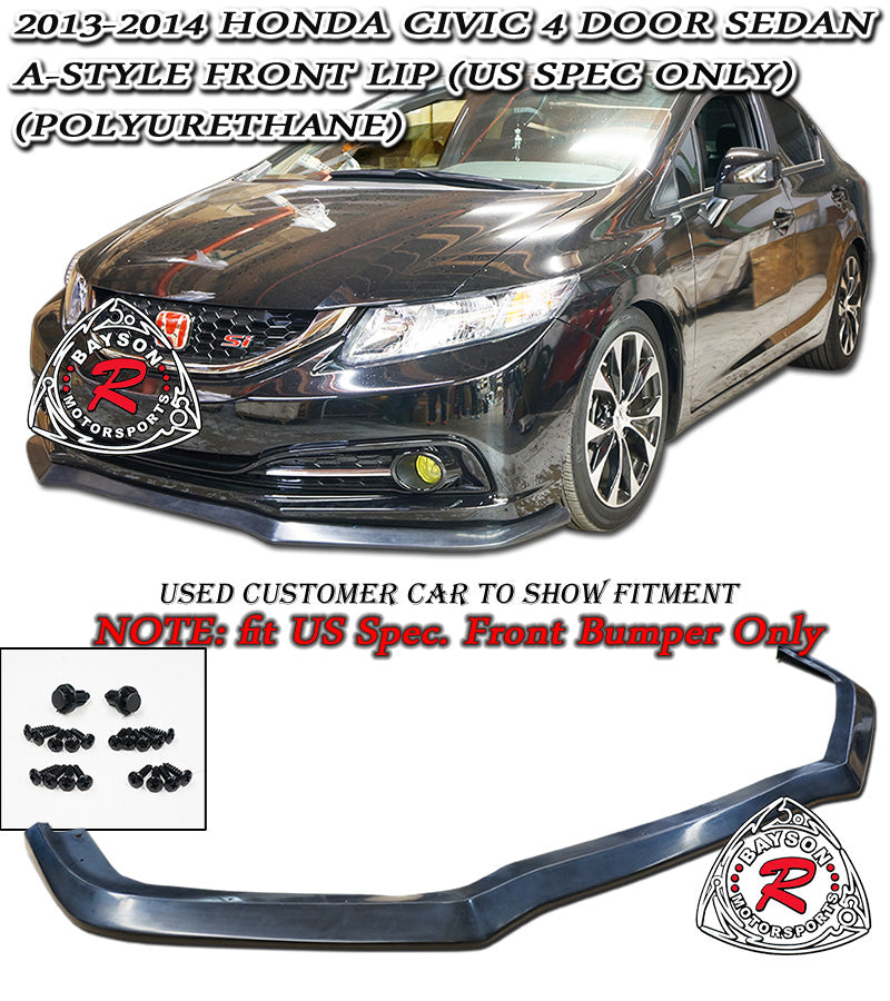 A Style Front Lip For 2013-2015 Honda Civic 4Dr - Bayson R Motorsports