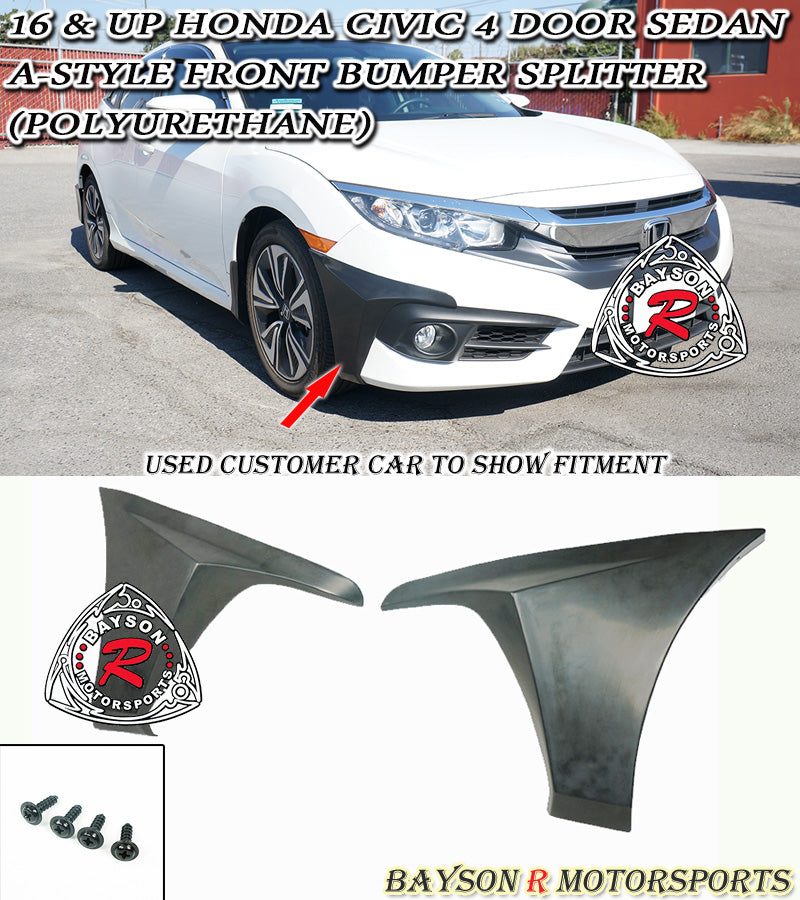 A Style Front Splitters For 2016-2018 Honda Civic 2Dr / 4Dr - Bayson R Motorsports