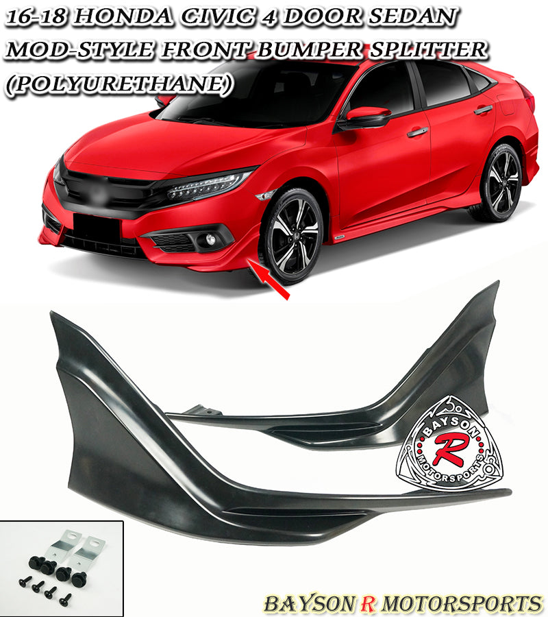 Mod Style Front Splitters For 2016-2018 Honda Civic 2Dr / 4Dr - Bayson R Motorsports