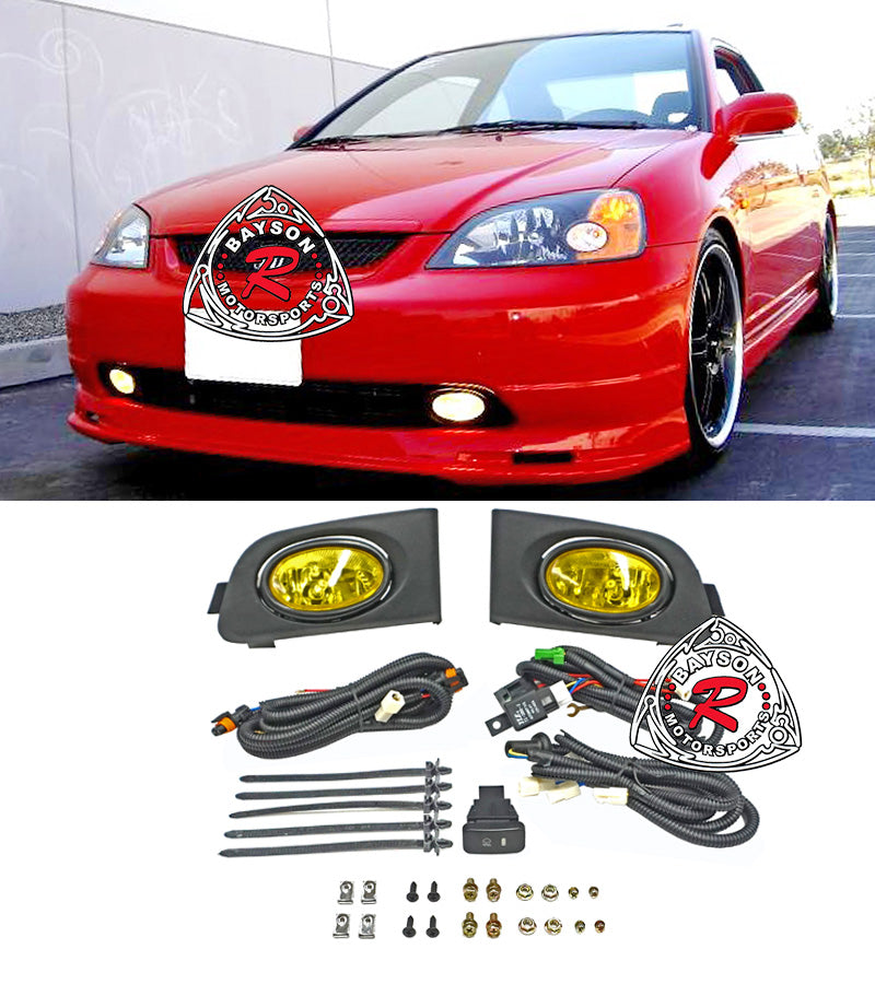 Fog Lights Kit (Yellow) For 2001-2003 Honda Civic (2Dr Coupe/4Dr Sedan)