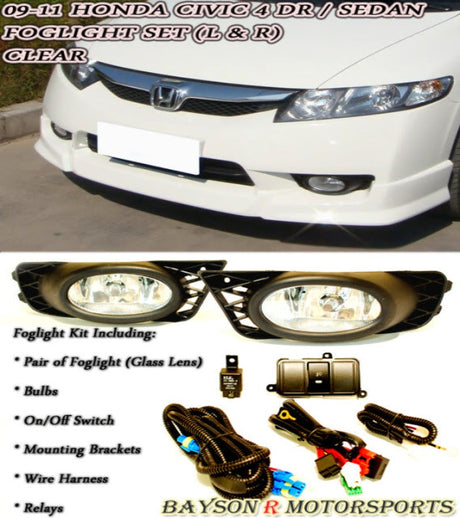 Foglights Kit For 2009-2011 Honda Civic 4Dr - Bayson R Motorsports