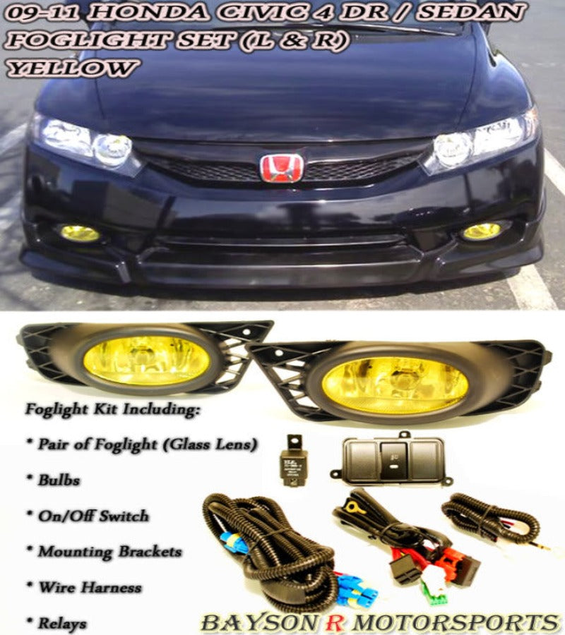 Foglights Kit For 2009-2011 Honda Civic 4Dr - Bayson R Motorsports