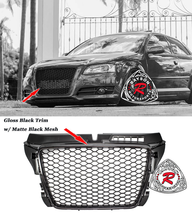 RS3 Style Front Grille (Black) For 2009-2013 Audi A3 S3 (8P) - Bayson R Motorsports