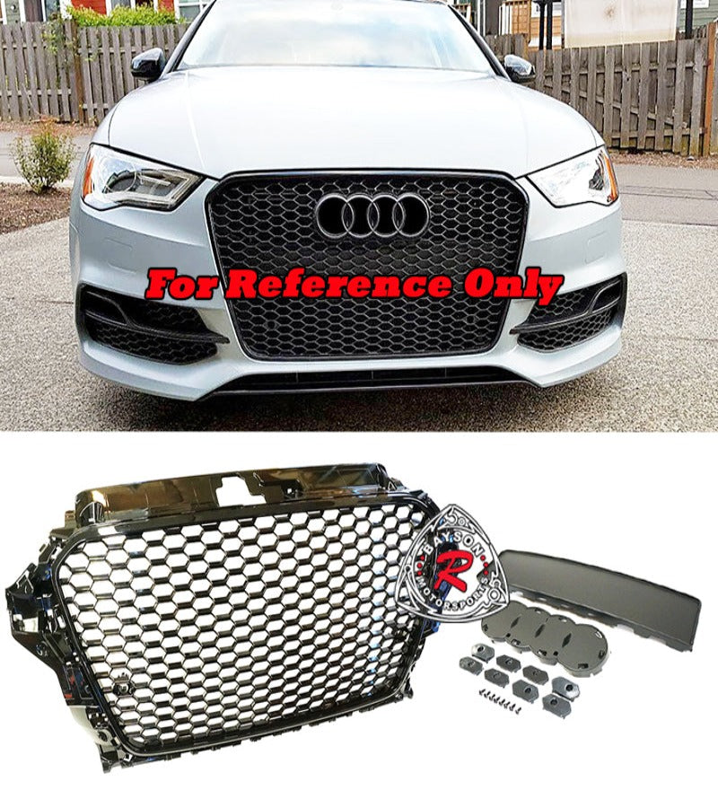 RS3 Style Front Grille w/ Parking Sensor Holders (Black) For 2014-2016 Audi A3 S3 (8V) - Bayson R Motorsports