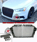 RS3 Style Front Grille (Black) For 2014-2016 Audi A3 S3 (8V) - Bayson R Motorsports