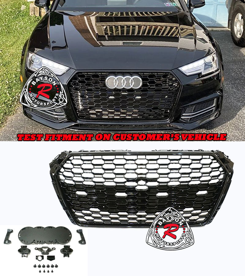 RS4 Style Front Grille (Black) For 2017-2019 Audi A4 S4 (B9) - Bayson R Motorsports
