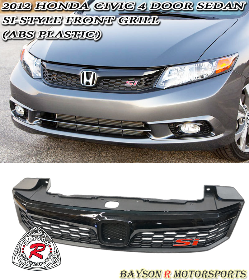 Si Style Front Grille For 2012 Honda Civic 4Dr - Bayson R Motorsports