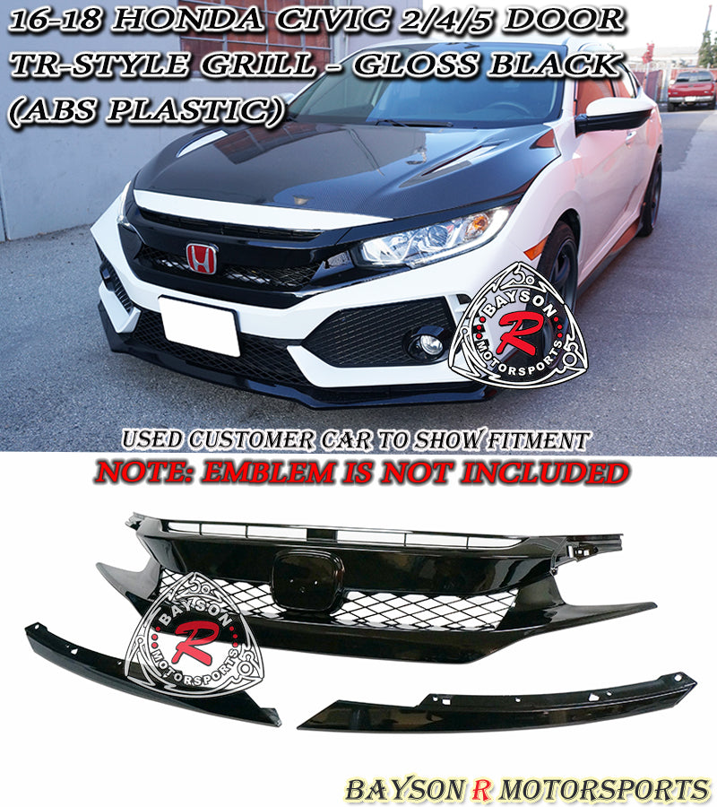 TR Style Front Grille w/ Eyelids For 2016-2018 Honda Civic - Bayson R Motorsports