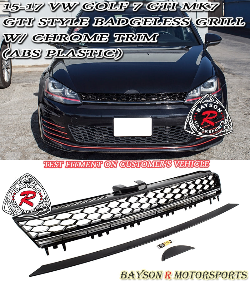 GTI Style Front Grille (Chrome) For 2015-2017 VW Golf 7 (MK7) - Bayson R Motorsports